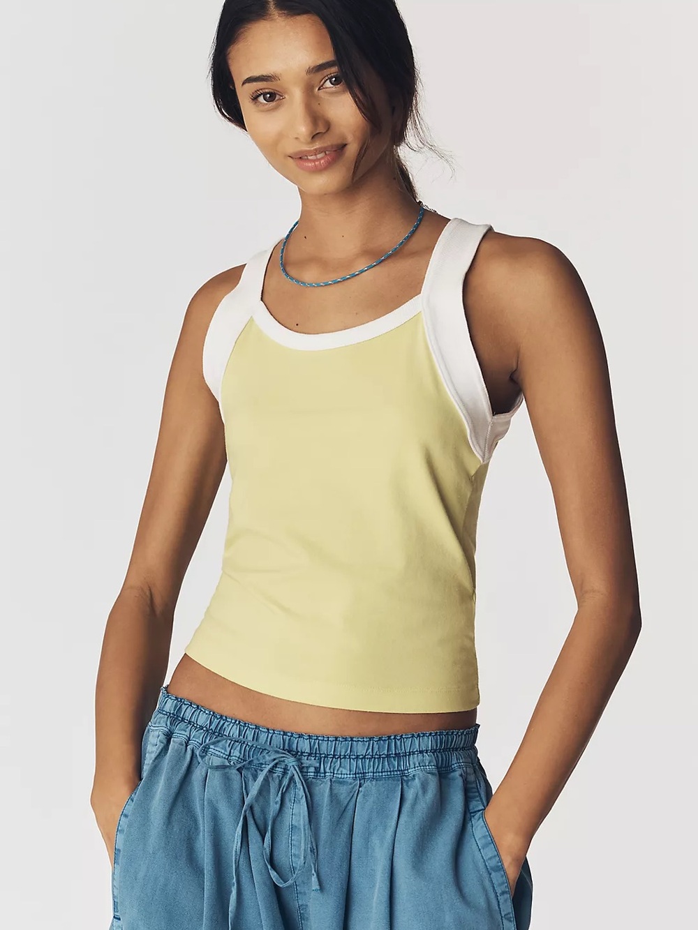 Anthropologie Pilcro Contrast Moto Tank - size xxs - nwot - color: Chartreuse
